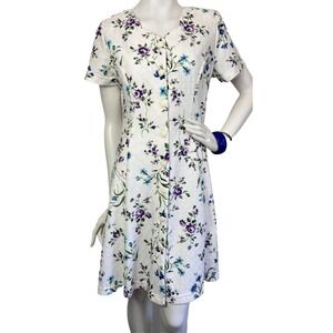 Vintage Ms Conduct Floral Fit Flare Dress Nice Button Short Sleeve Size Small